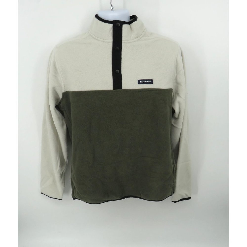 Lands' End Men's Polar Fleece Green Beige Pullover Medium New